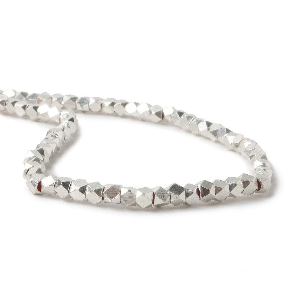 3mm Sterling Silver Plated Copper Faceted Nugget Beads 8 inch 65 pcs - Beadsofcambay.com