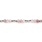 3mm Strawberry Quartz micro faceted round Trio Black Gold Chain by the foot 73 beads per - Beadsofcambay.com