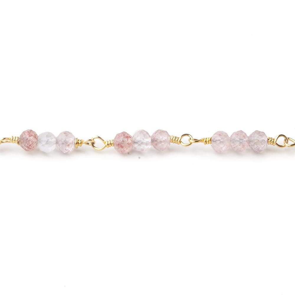 3mm Strawberry Quartz micro faceted round Trio Gold Chain by the foot 73 beads per - Beadsofcambay.com