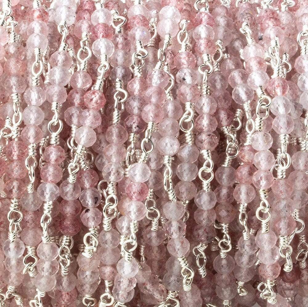 3mm Strawberry Quartz micro faceted round Trio Silver Chain by the foot 73 beads per - Beadsofcambay.com
