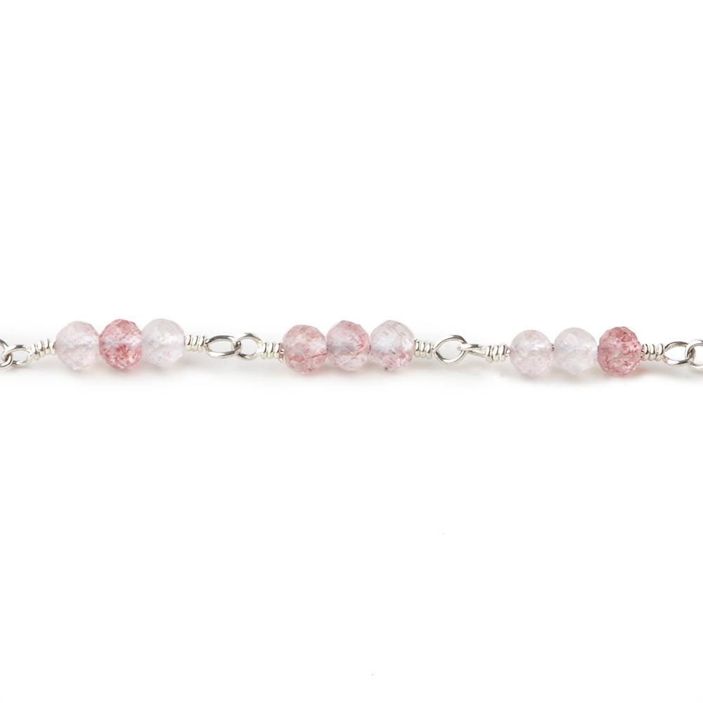 3mm Strawberry Quartz micro faceted round Trio Silver Chain by the foot 73 beads per - Beadsofcambay.com