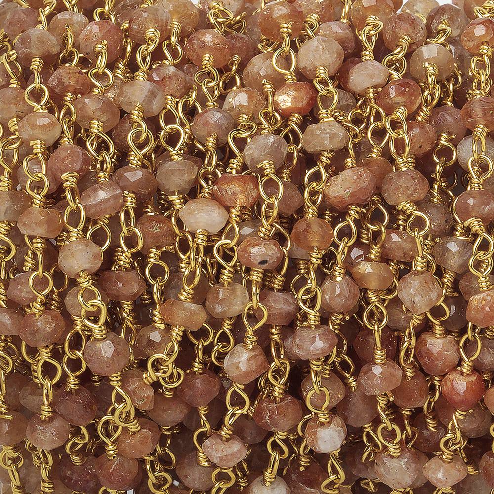 3mm Sunstone faceted rondelle Gold Chain by the foot 40 pieces - Beadsofcambay.com