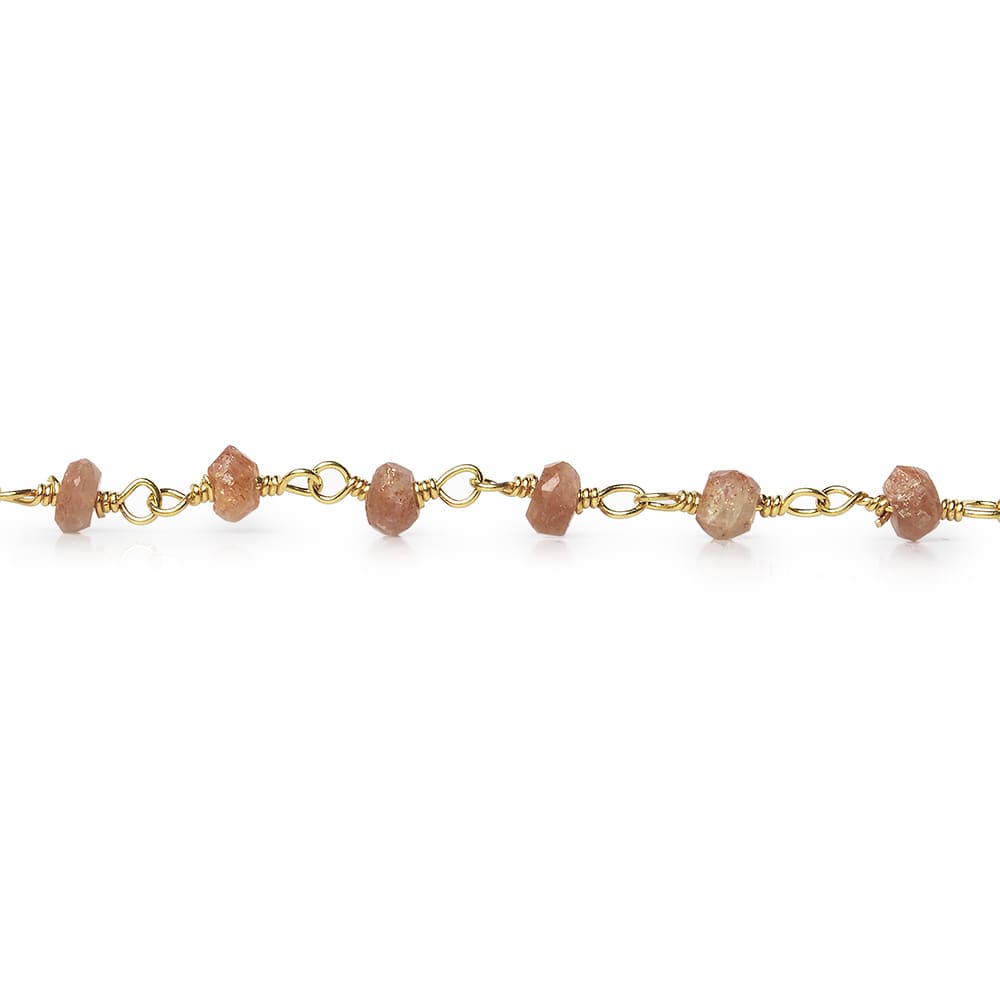3mm Sunstone faceted rondelle Gold Chain by the foot 40 pieces - Beadsofcambay.com