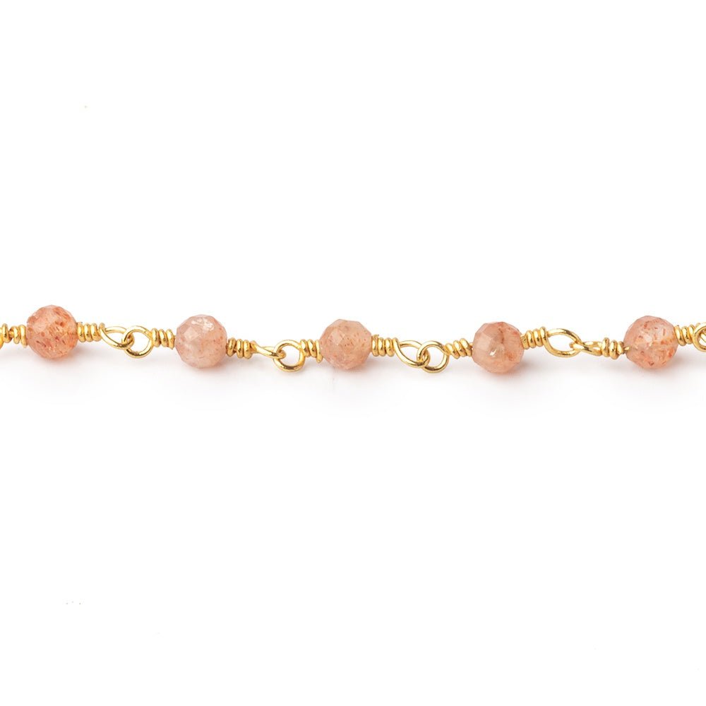 3mm Sunstone Micro Faceted Rounds on Gold Plated Chain - Beadsofcambay.com