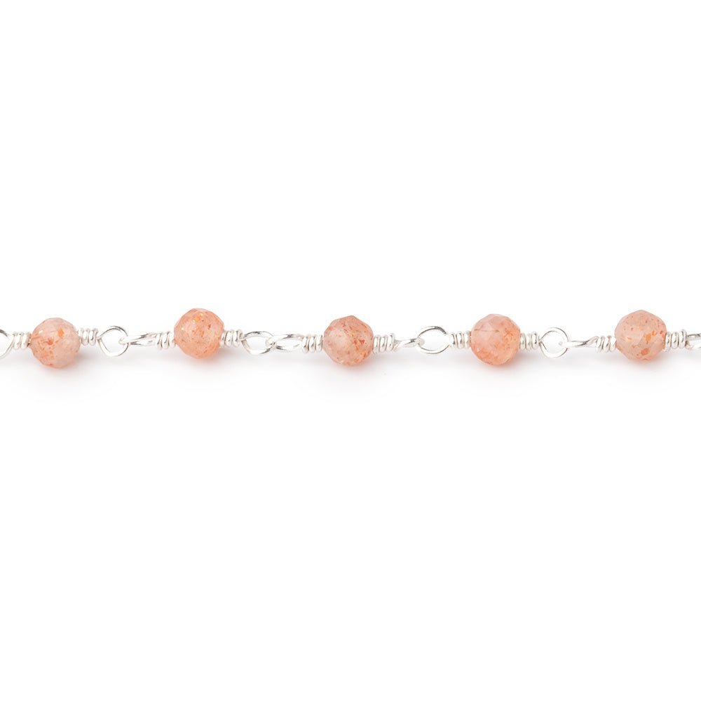 3mm Sunstone Micro Faceted Rounds on Silver Plated Chain - Beadsofcambay.com