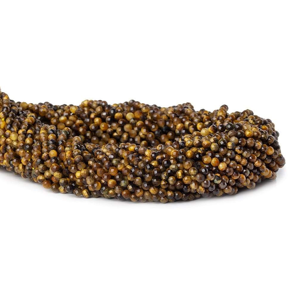 3mm Tiger's Eye microfaceted round beads 13 inch 115 pieces - Beadsofcambay.com
