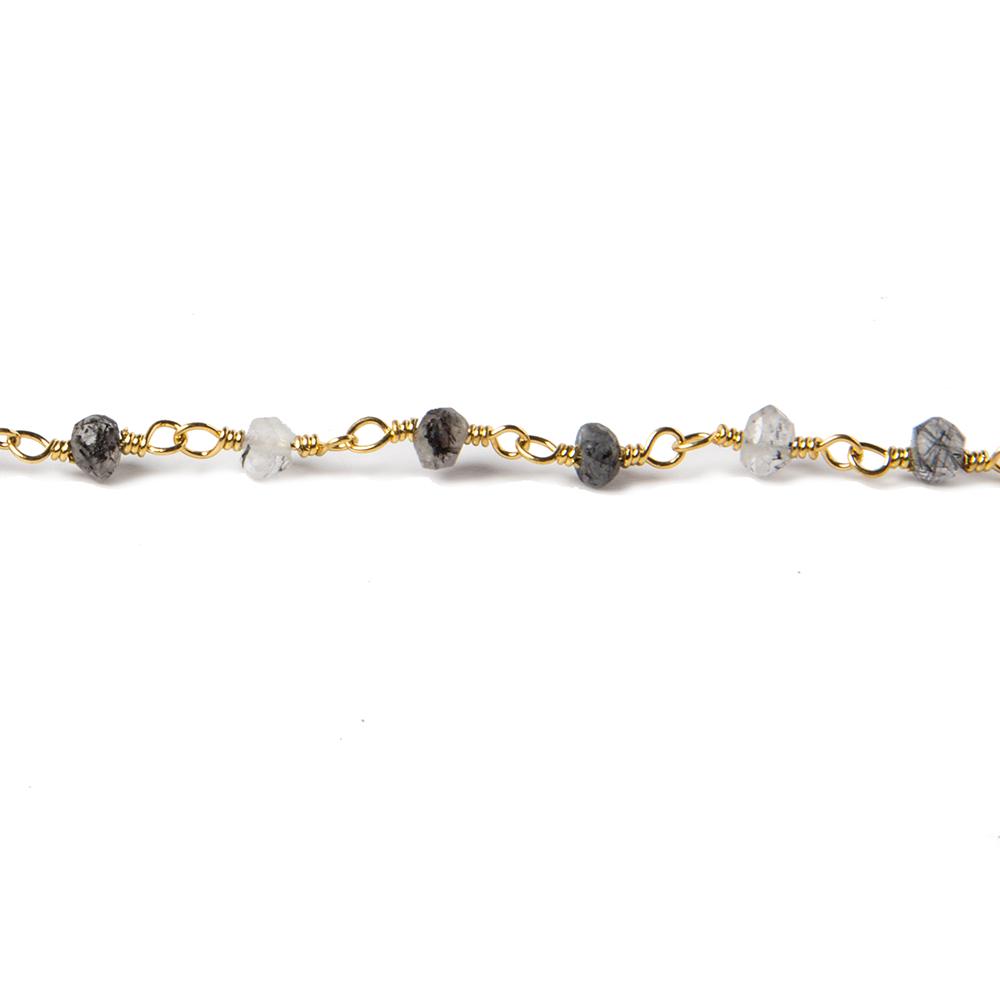 3mm Tourmalinated Quartz faceted rondelle Gold plated Chain by the foot 40 pcs - Beadsofcambay.com
