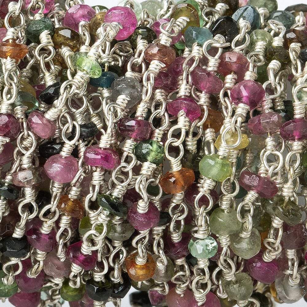 3mm Tourmaline faceted rondelle Silver plated Wire Wrapped Chain - Beadsofcambay.com