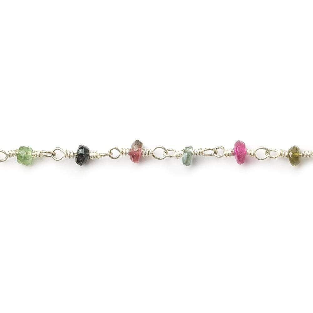 3mm Tourmaline faceted rondelle Silver plated Wire Wrapped Chain - Beadsofcambay.com