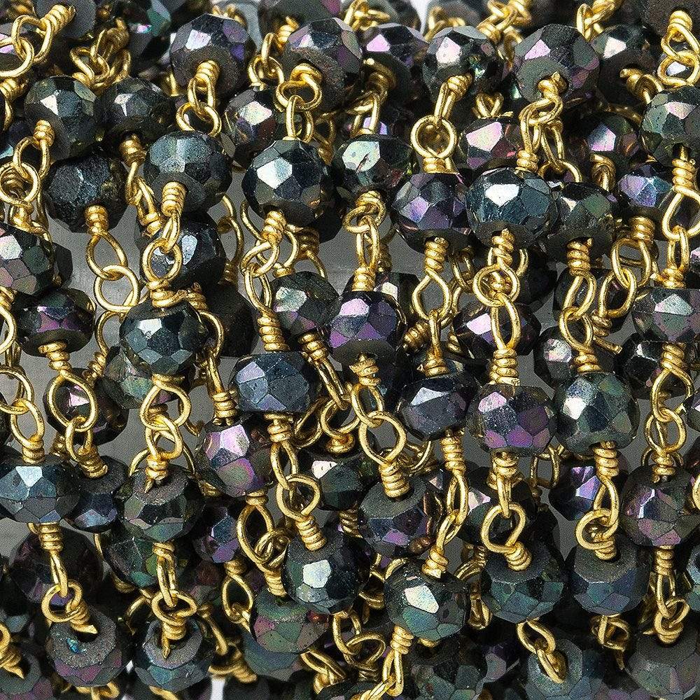 3mm Violet Mystic Spinel faceted rondelle Gold Wire Wrapped Chain by foot - Beadsofcambay.com