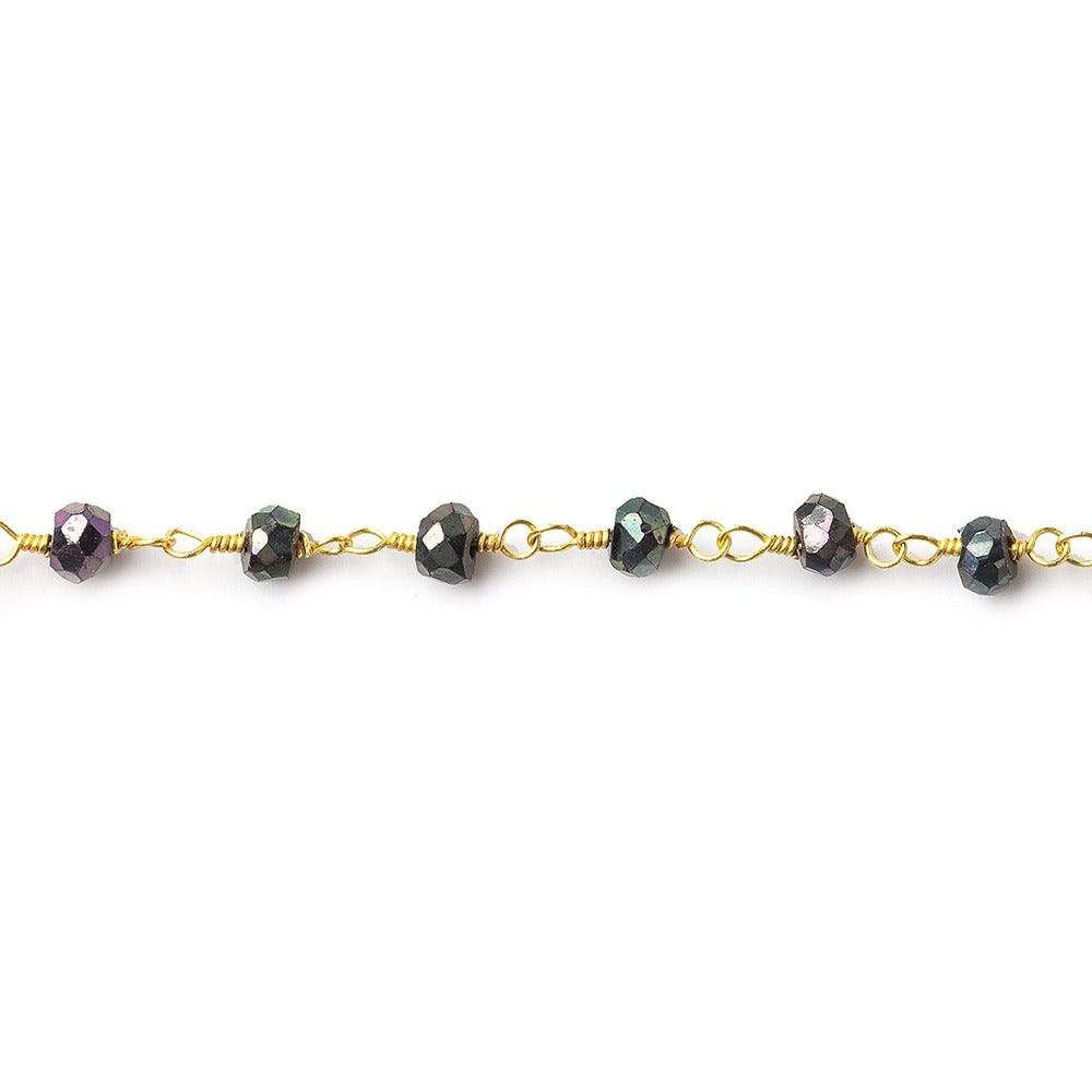 3mm Violet Mystic Spinel faceted rondelle Gold Wire Wrapped Chain by foot - Beadsofcambay.com