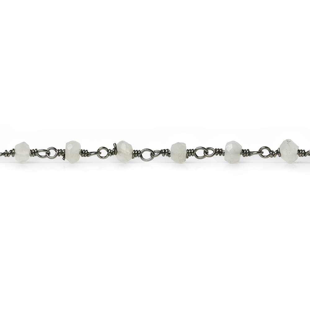 3mm White Moonstone faceted rondelle Black Gold Chain by the foot 35 pieces - Beadsofcambay.com