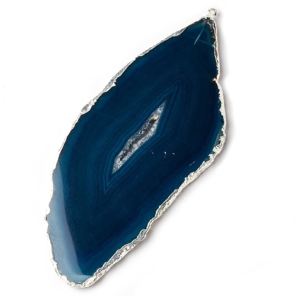 3x1 inch Silver Leafed Aegean Blue Agate Focal Pendant 1 piece - Beadsofcambay.com