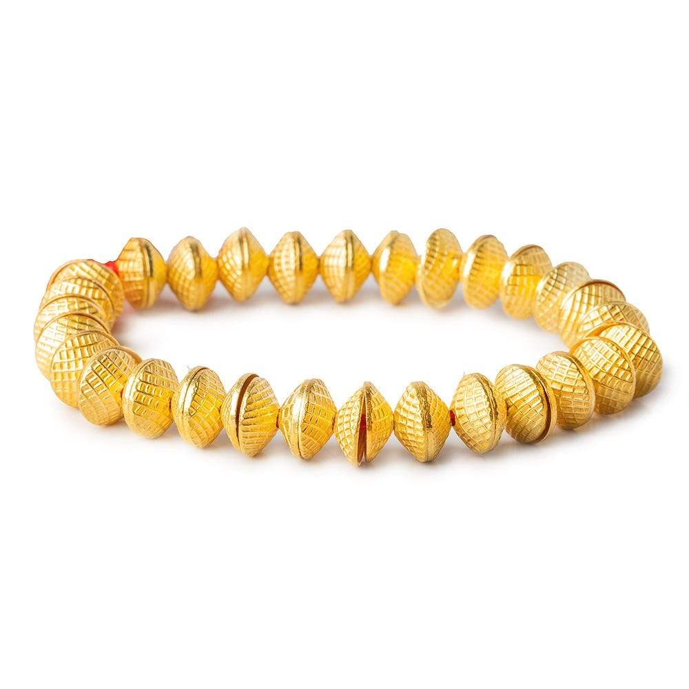 3x10mm 22kt Gold Plated Copper Bead Cap Mesh Design 8 inch 58 pieces - Beadsofcambay.com