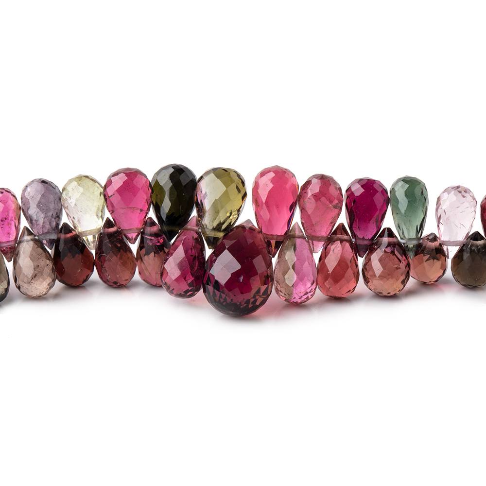 3x1.5-10.5x6.5mm Multi Color Tourmaline Faceted Tear Drops 17.5 inch 262 Beads AAA - Beadsofcambay.com