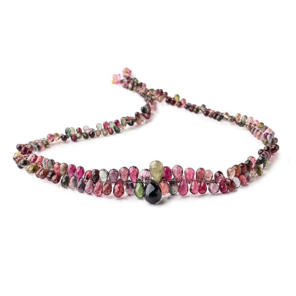 3x1.5-11.5x7mm Multi Color Tourmaline Faceted Tear Drops 17.5 inch 251 Beads AAA - Beadsofcambay.com