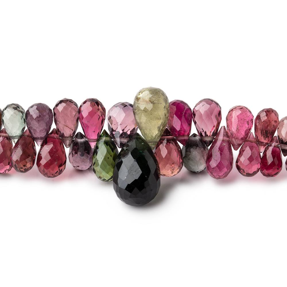 3x1.5-11.5x7mm Multi Color Tourmaline Faceted Tear Drops 17.5 inch 251 Beads AAA - Beadsofcambay.com