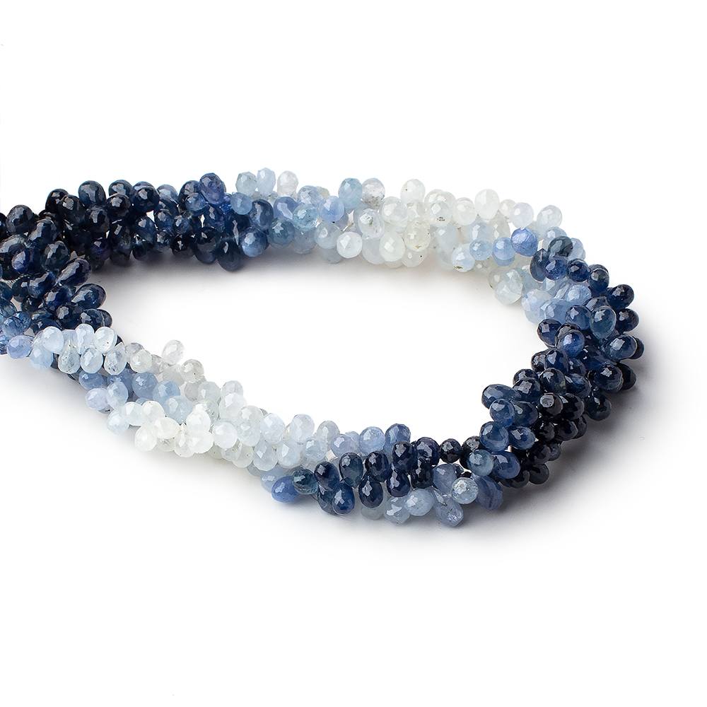 3x2-5x3mm Blue and White Sapphire Faceted Tear Drop Beads 7.5 inch 140 pcs - Beadsofcambay.com