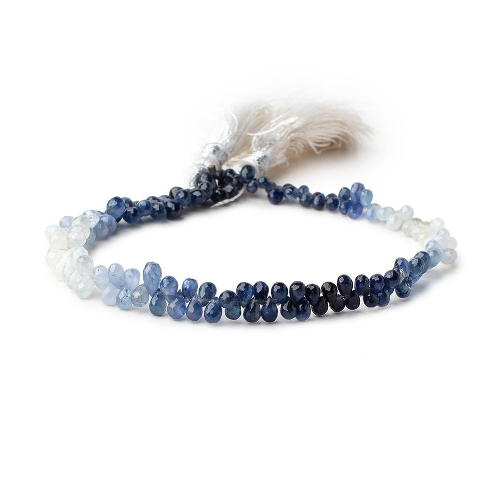 3x2-5x3mm Blue and White Sapphire Faceted Tear Drop Beads 7.5 inch 140 pcs - Beadsofcambay.com