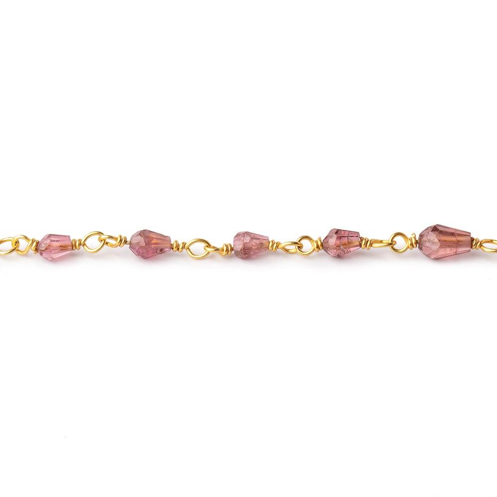 3x2-6x4mm Rubelite Tourmaline Faceted Tear Drops on Vermeil Chain by the Foot - Beadsofcambay.com