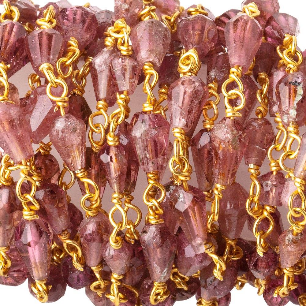 3x2-6x4mm Rubelite Tourmaline Faceted Tear Drops on Vermeil Chain by the Foot - Beadsofcambay.com