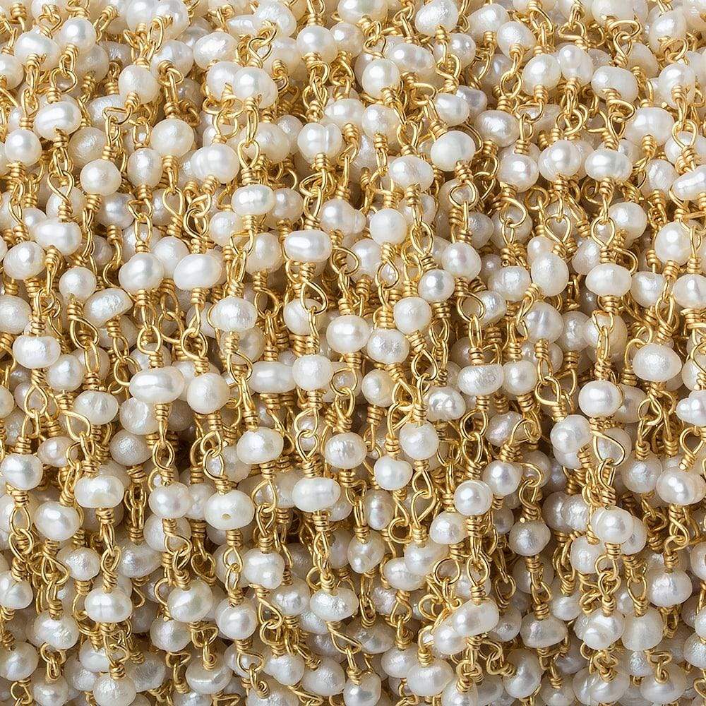 3x2mm Off White Baroque Pearl Gold plated Chain by the foot 40 pieces - Beadsofcambay.com