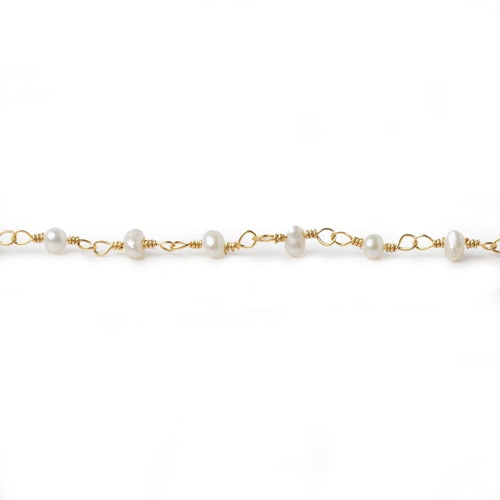 3x2mm Off White Baroque Pearl Gold plated Chain by the foot 40 pieces - Beadsofcambay.com