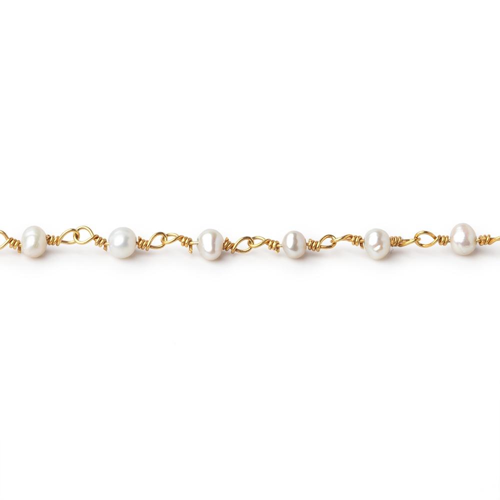 3x2mm Petite White Baroque Pearls on Gold Plated Chain - LOT of 10 Feet - Beadsofcambay.com