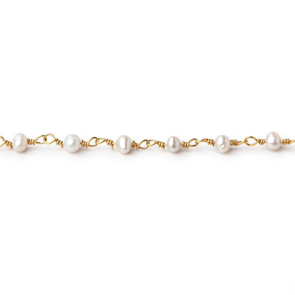 3x2mm Petite White Baroque Pearls on Gold Plated Chain - LOT of 10 Feet - Beadsofcambay.com