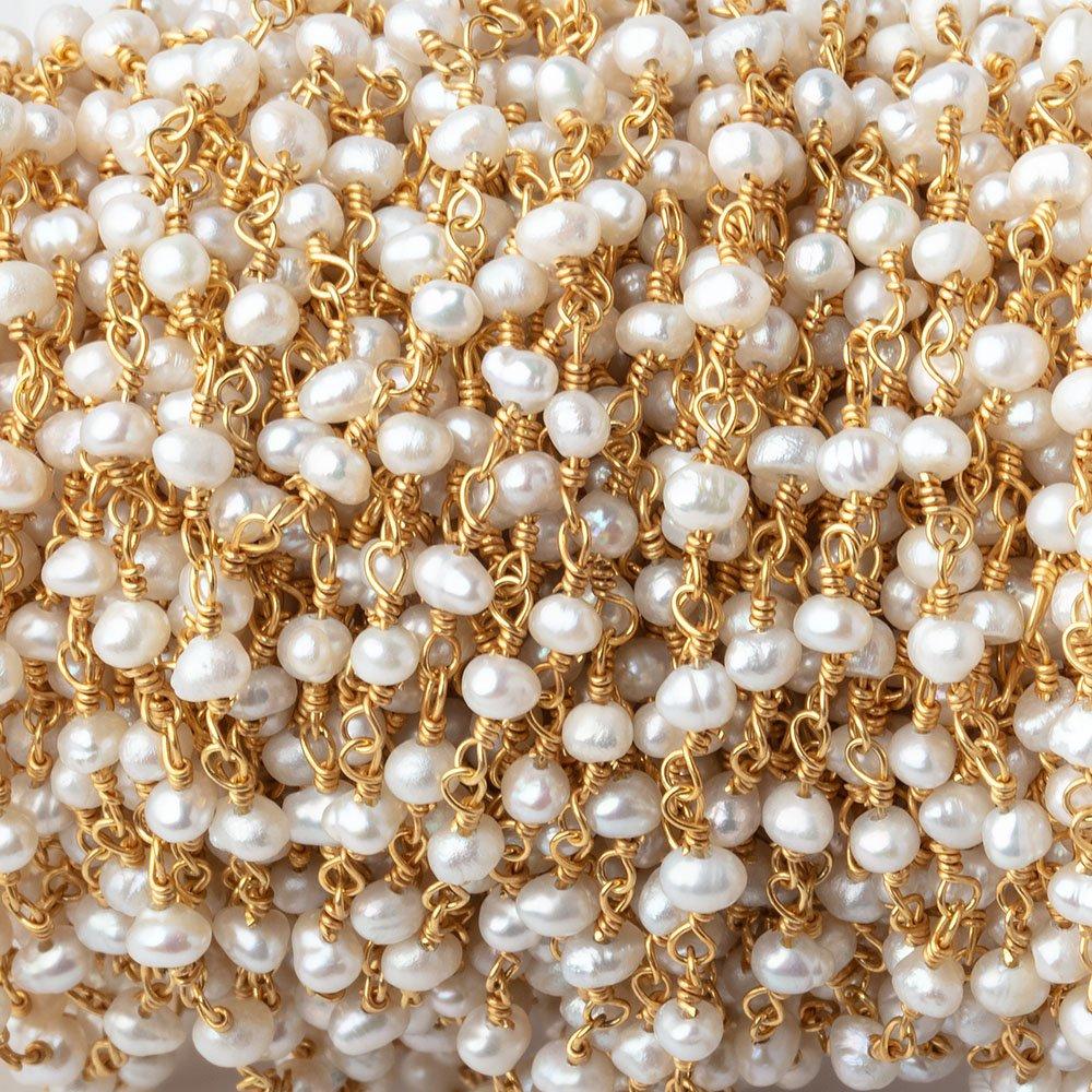 3x2mm Petite White Baroque Pearls on Gold Plated Chain - LOT of 10 Feet - Beadsofcambay.com