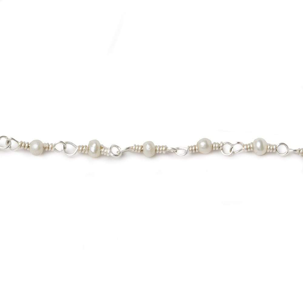 3x2mm White Baroque Freshwater Pearl Silver .925 Chain by the foot 38 beads - Beadsofcambay.com