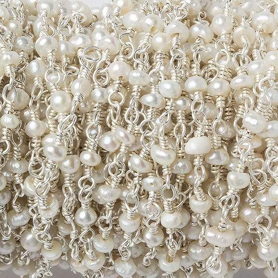 3x2mm White Baroque Freshwater Pearl Silver .925 Chain by the foot 38 beads - Beadsofcambay.com