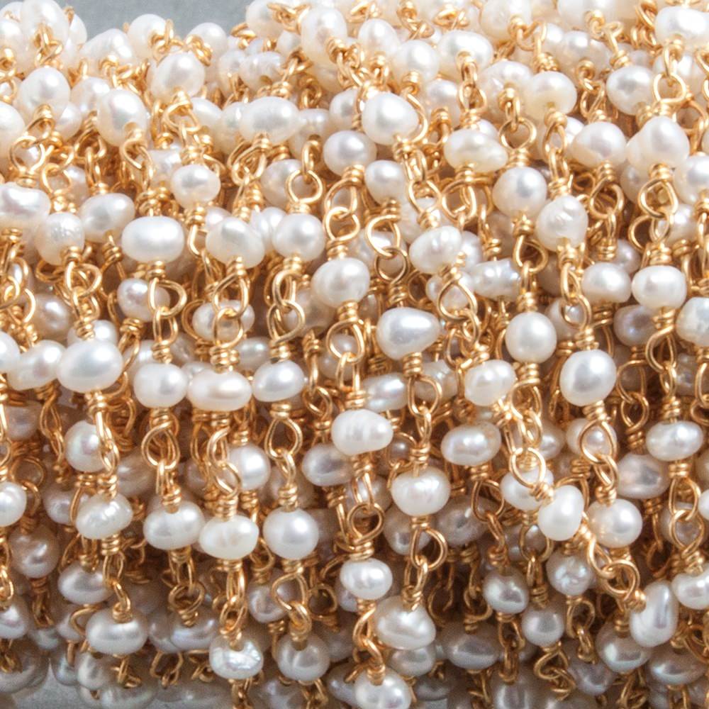 3x2mm White Baroque Freshwater Pearls Vermeil Chain by the foot 40 beads - Beadsofcambay.com