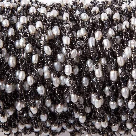 3x2mm White Rice Pearl Black Gold .925 Silver Chain by the foot 36 pieces - Beadsofcambay.com
