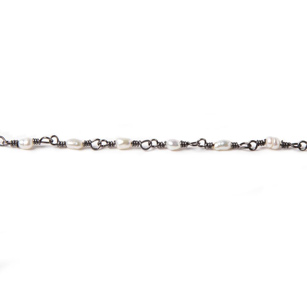 3x2mm White Rice Pearl Black Gold .925 Silver Chain by the foot 36 pieces - Beadsofcambay.com