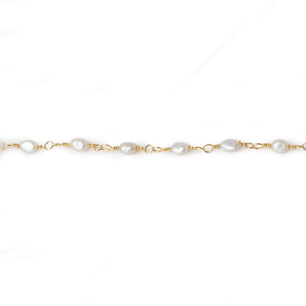 3x2mm White Rice Pearl Gold plated Chain by the foot 36 pieces - Beadsofcambay.com