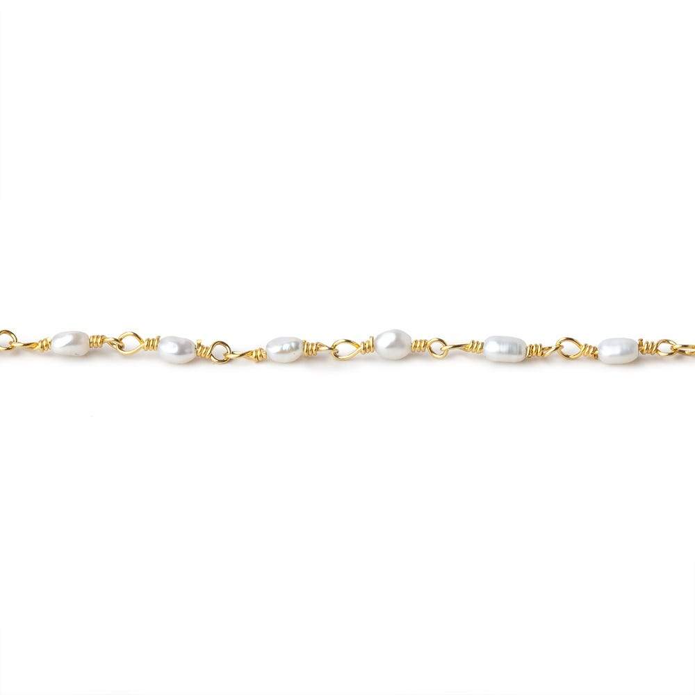 3x2mm White Straight Drill Freshwater Pearls Vermeil Chain by the foot 35 pcs - Beadsofcambay.com