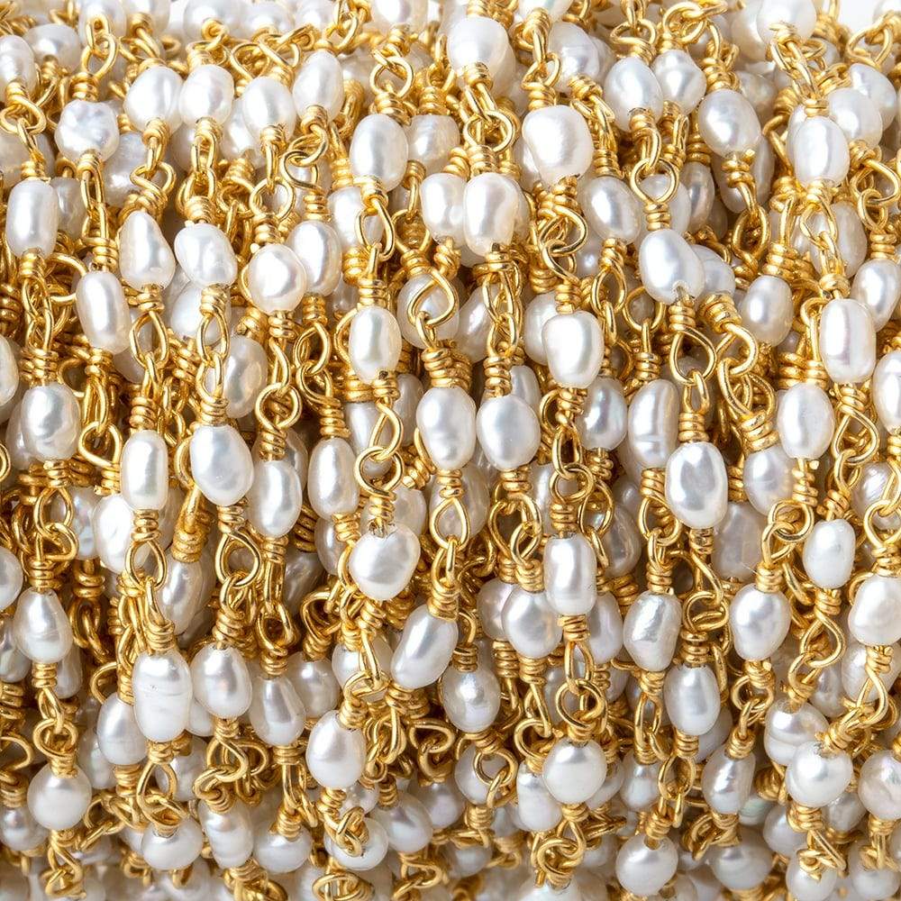 3x2mm White Straight Drill Freshwater Pearls Vermeil Chain by the foot 35 pcs - Beadsofcambay.com