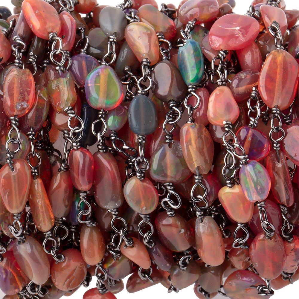 3x3-7x5mm Ethiopian Opal Plain Nuggets on Black Gold .925 Silver Chain - Beadsofcambay.com