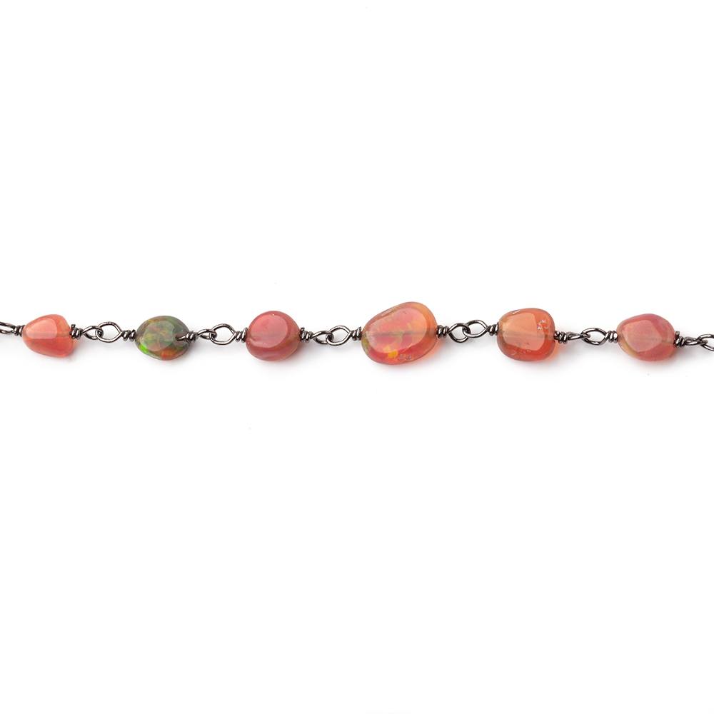 3x3-7x5mm Ethiopian Opal Plain Nuggets on Black Gold .925 Silver Chain - Beadsofcambay.com