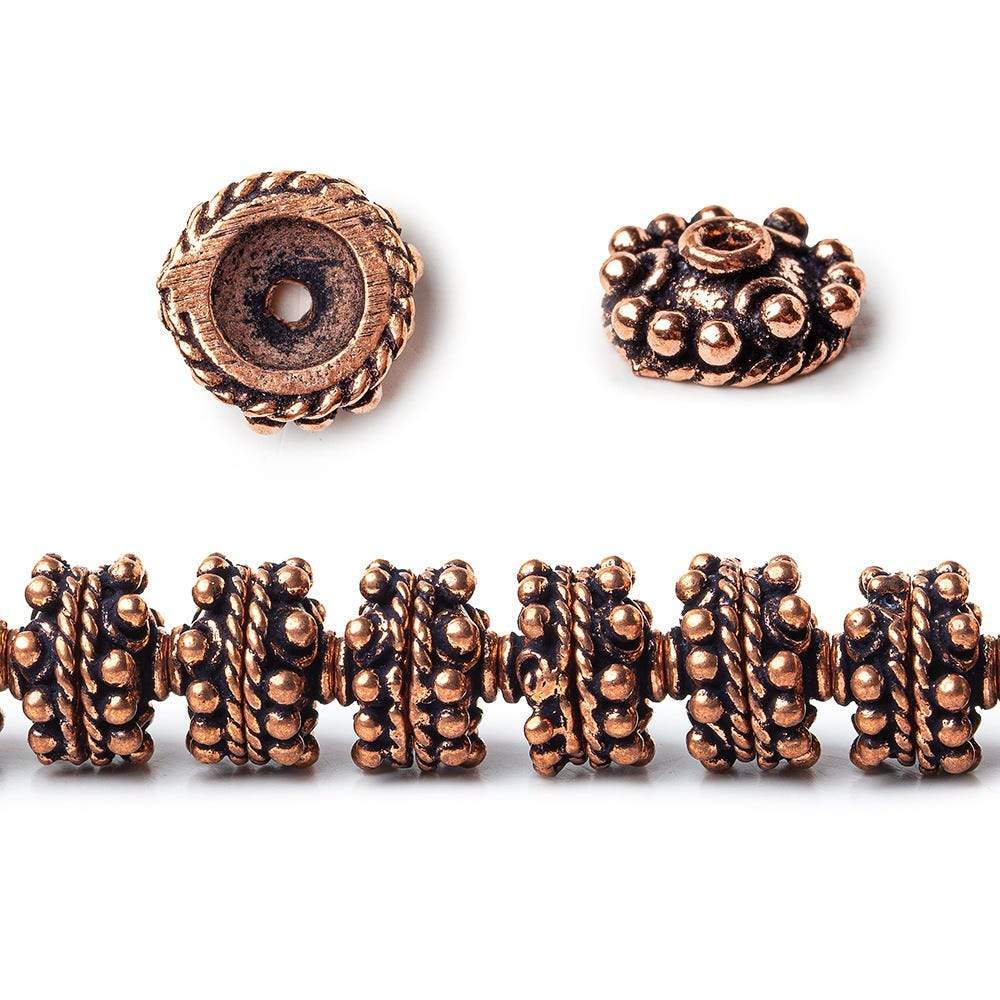 3x9x9mm Antiqued Copper Bead Cap with Bali Granulated Design 8 inch 56 pcs - Beadsofcambay.com