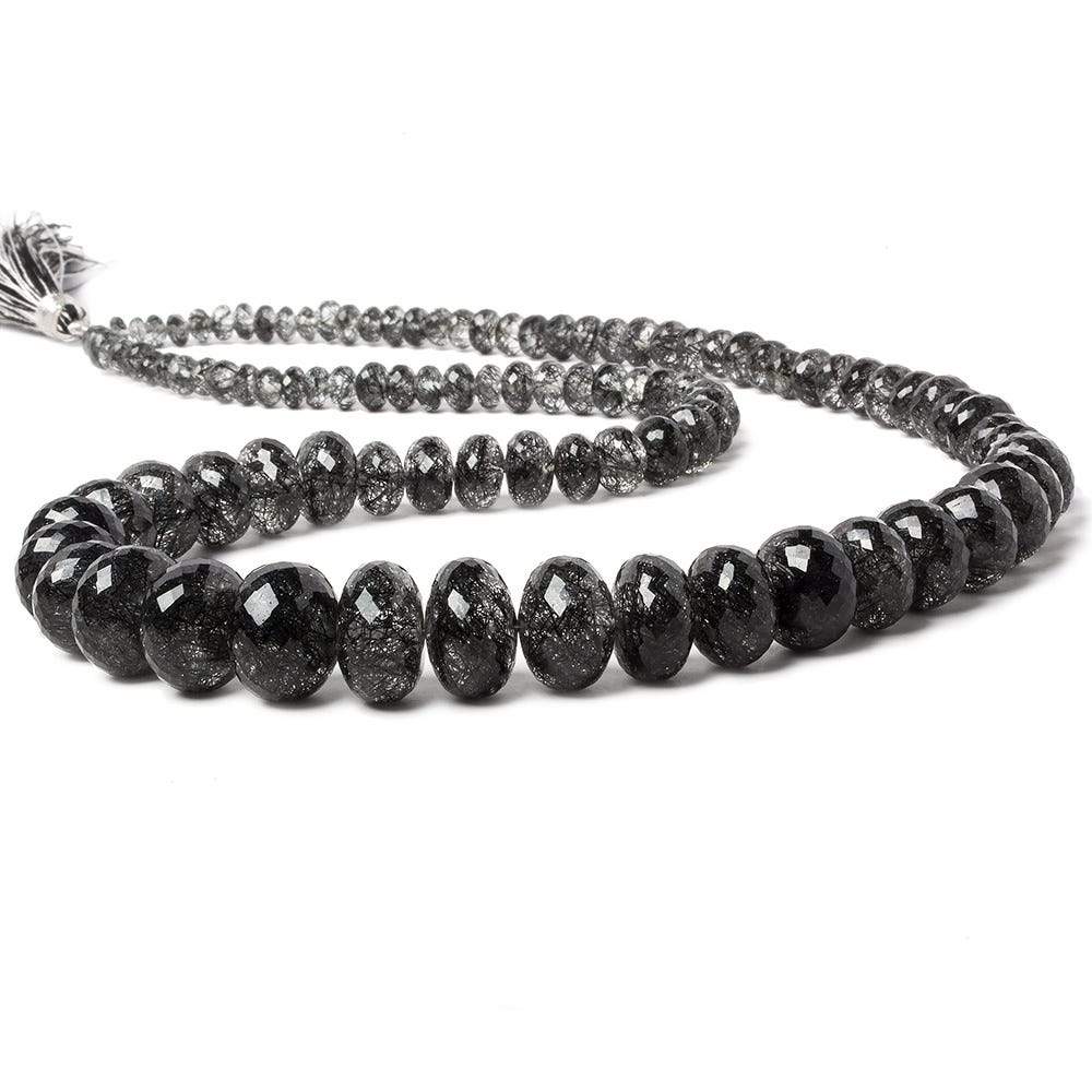 4-15mm Black Tourmalinated Quartz faceted rondelles 20 inch 105 beads AAA - Beadsofcambay.com