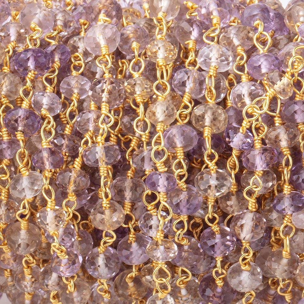 4-4.5mm Ametrine Faceted Rondelle Beads on Vermeil Chain - Beadsofcambay.com