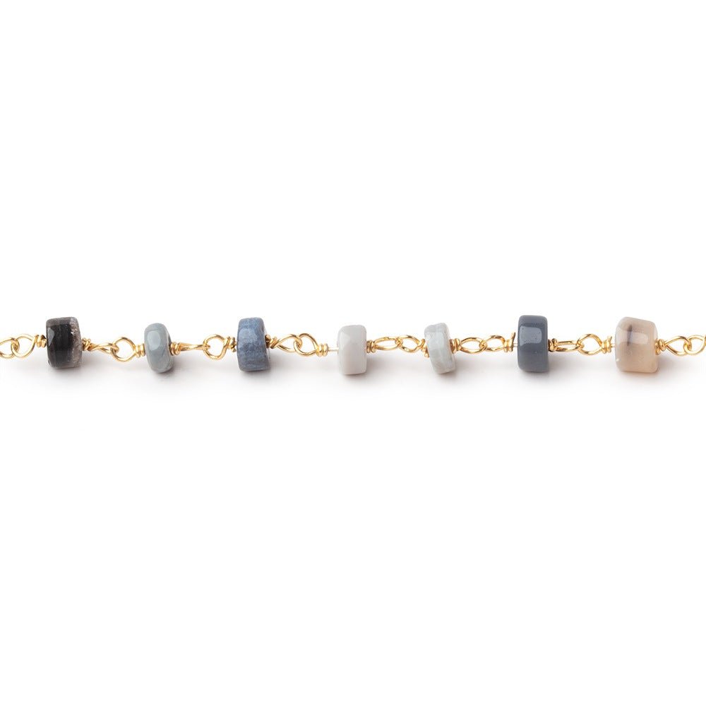 4-4.5mm Australian Opal Plain Heshi Beads on Vermeil Chain - Beadsofcambay.com