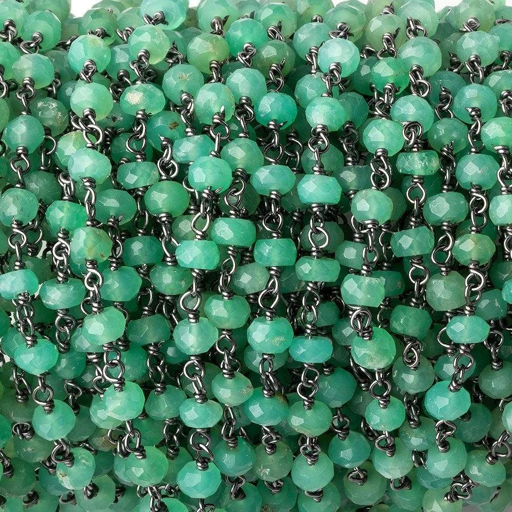 4-4.5mm Chrysoprase faceted rondelle Black Gold Plated Chain by the foot - Beadsofcambay.com