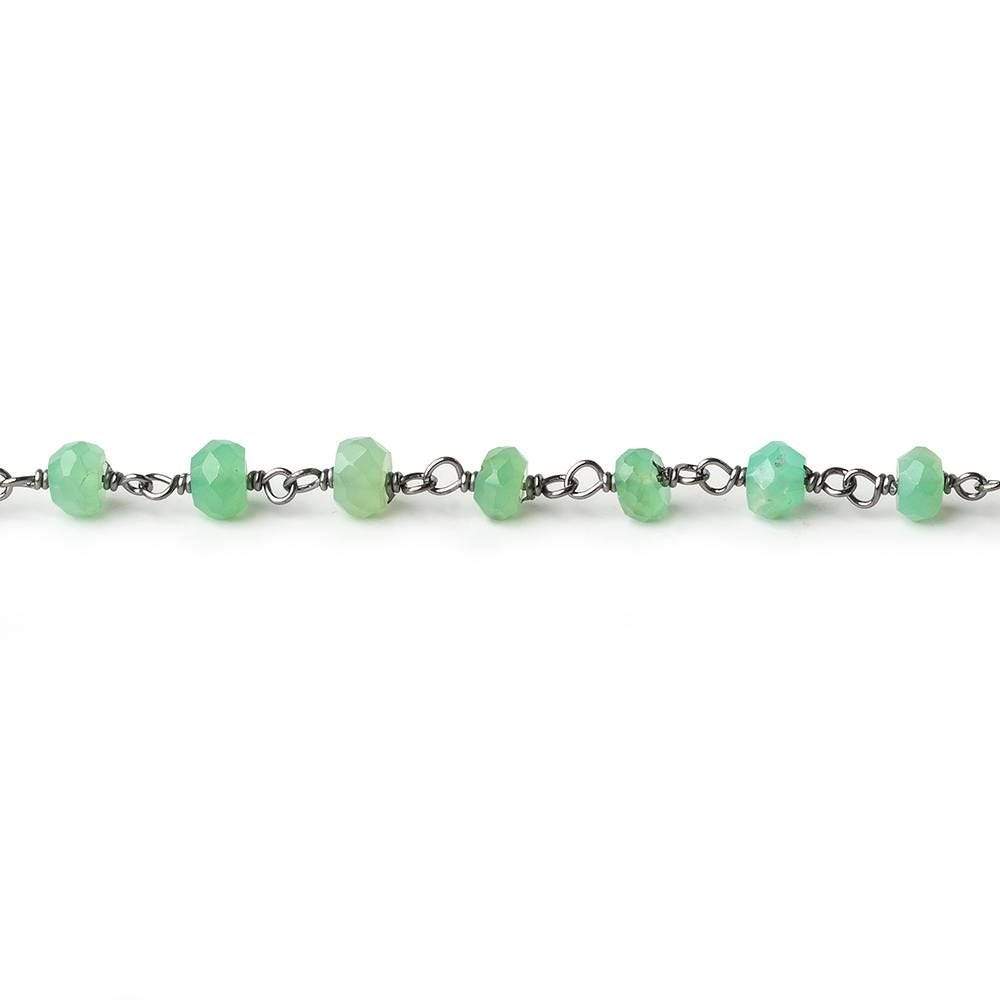 4-4.5mm Chrysoprase faceted rondelle Black Gold Plated Chain by the foot - Beadsofcambay.com