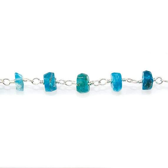 4-4.5mm Frosted Neon Apatite plain rondelle Silver plated Chain by the foot - Beadsofcambay.com
