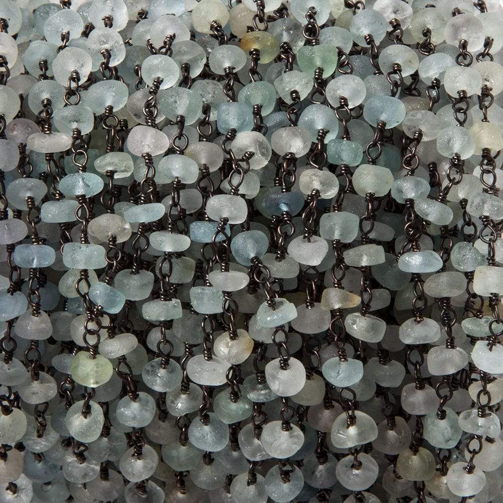 4-4.5mm Matte Aquamarine & Beryl rondelle Black Gold Chain by the foot 25 pcs - Beadsofcambay.com