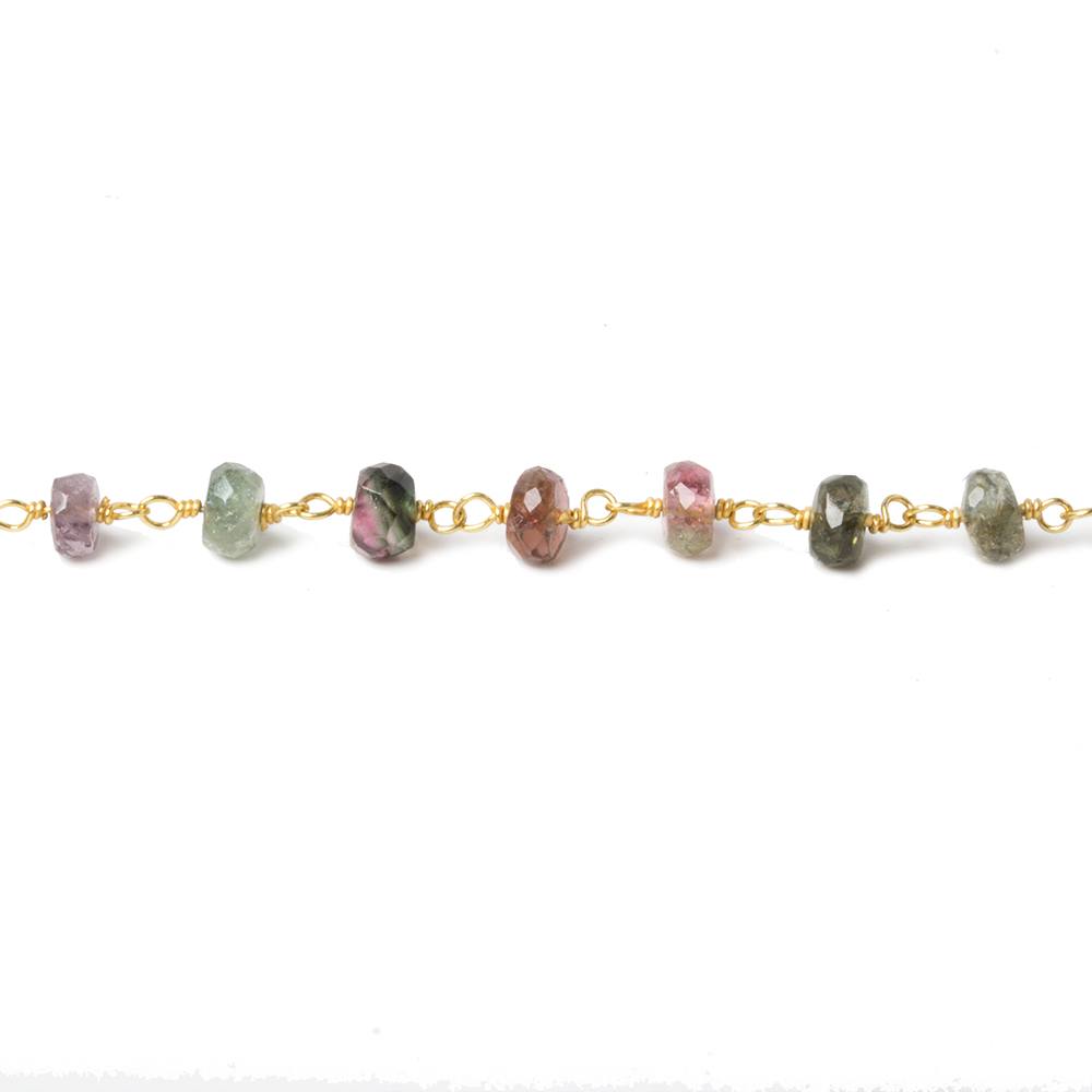 4-4.5mm Multi Color Tourmaline faceted rondelle Vermeil Chain by the foot 35 beads - Beadsofcambay.com