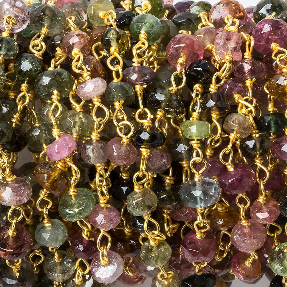 4-4.5mm Multi Color Tourmaline faceted rondelle Vermeil Chain by the foot 35 beads - Beadsofcambay.com